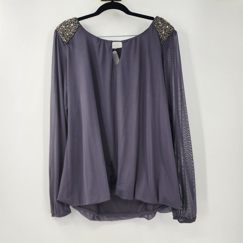 MAURICES Sheer Sleeve Beaded Shoulder Top Womens Size Extra Large XL *NWT